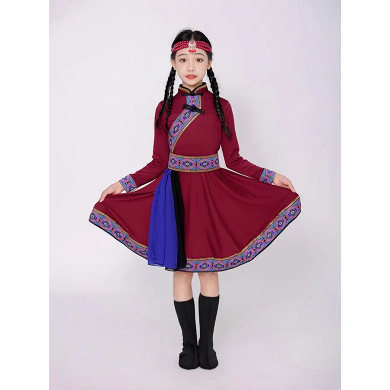 New children Mongolian costume chopsticks white horse dance performance costume top bowl dance national dance dress girl