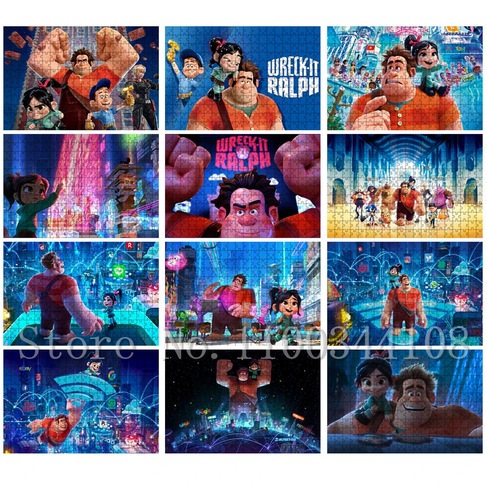 

Disney Movies Cartoon Jigsaw Puzzles 300/500/1000 Pcs Wreck-It Ralph Paper Puzzles for Kids Education Adults Decompressing Toys