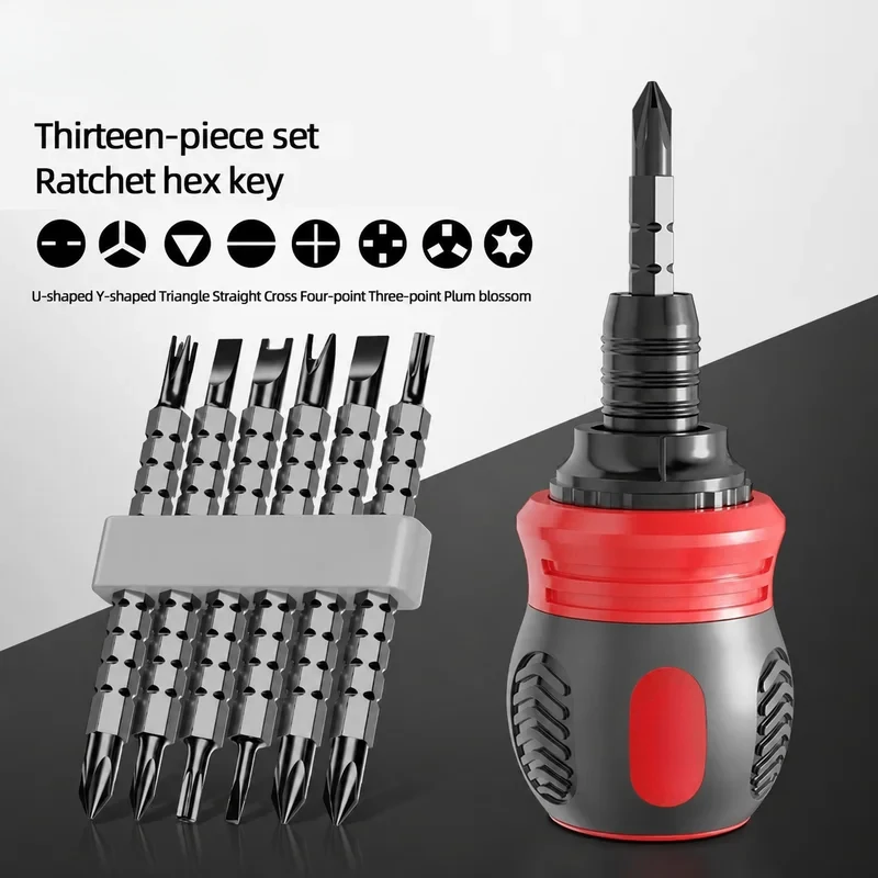 Screwdriver Set of 13 Pieces, Ratchet Set, Multi-functional Cross and Diagonal Use, Extendable, Mini , Household Manual Tool
