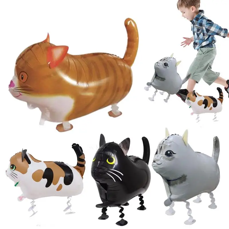 

4Pcs Cat Balloon Aluminum Film Kids Party Balloons Walking Animal Balloon For Cat Theme Party Supplies Walking Cat Balloons