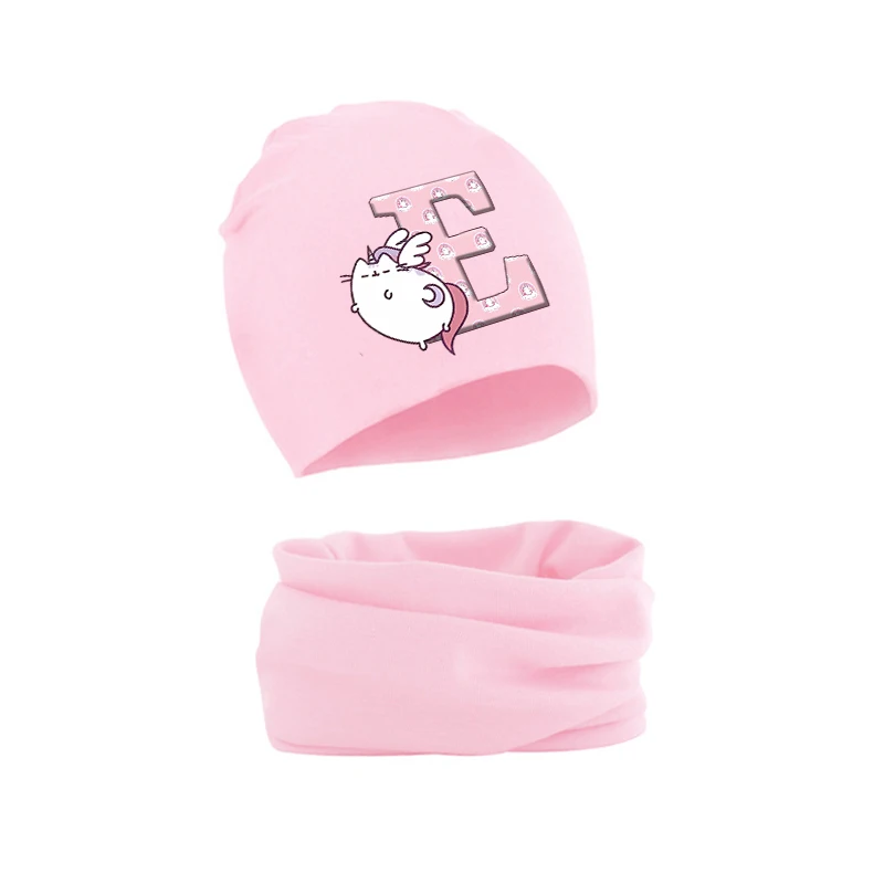 Pusheen-Ensemble de Chapeaux et Écharpes pour Bébé, Imbibés d'Anime, Gros Chats, Lettres Imprimées, Chaud, en Coton et Laine, pour Enfant, Hiver