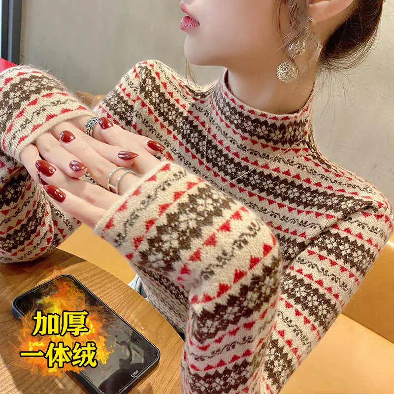 

Утолщенный цельный бархатный свитер с полуводолазкой, модный новый модный вязаный топ в популярном стиле