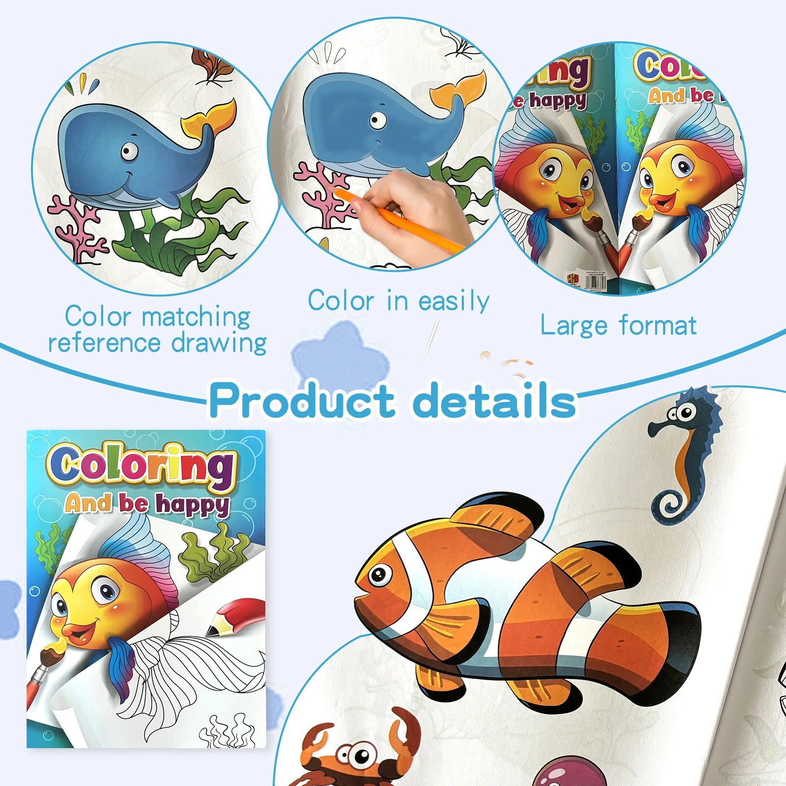 Children's Coloring Book Marine Animals Series Enhance Children's Drawing Ability Cute Animal illustrations Educational Gifts