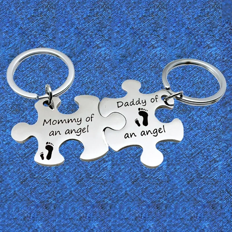 Mommy Daddy of An Angel Keychain Pendant Metal Baby Memorial Sympathy Gift Miscarriage Key Chain Puzzle Miscarriage Keepsake