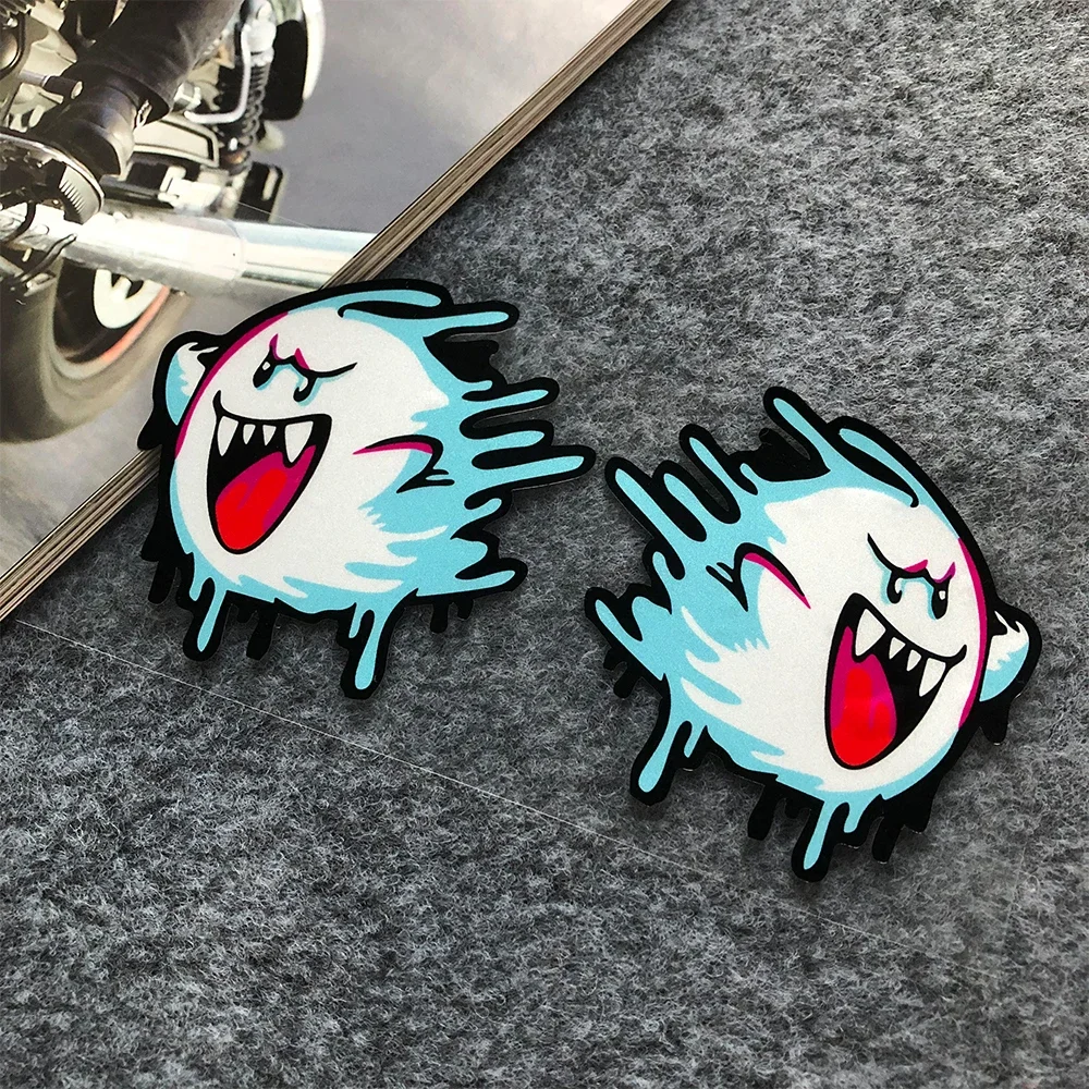 JDM Melting Ghost Reflective Car Stickers Decor Motorcycle Scooter Auto Body Window Fuel Tank Cap Windshield Decals Accessories