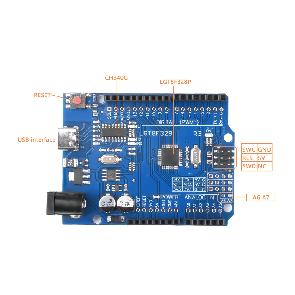 Type-C Type-B USB LGT8F328P R3 CH340G Conseil de développement pour Arduino pour UNO R3 ATmega328P R3 remplacement