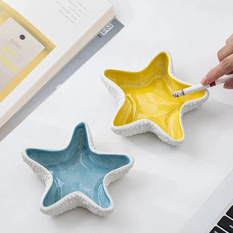 Creative Starfish Decorative Ornament, Desktop Storage Tray, Home Living Room Seashell Ceramic Decoration, Jewelry Storage Dish