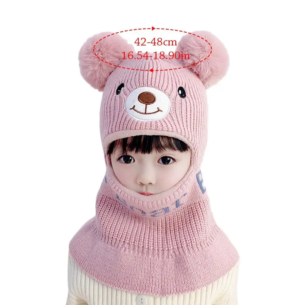 Cute Cartoon Kids Integrated Cap Scarf Knitted Thickening Beanie Hat Scarf Soft Casual Scarf Set Hooded Children