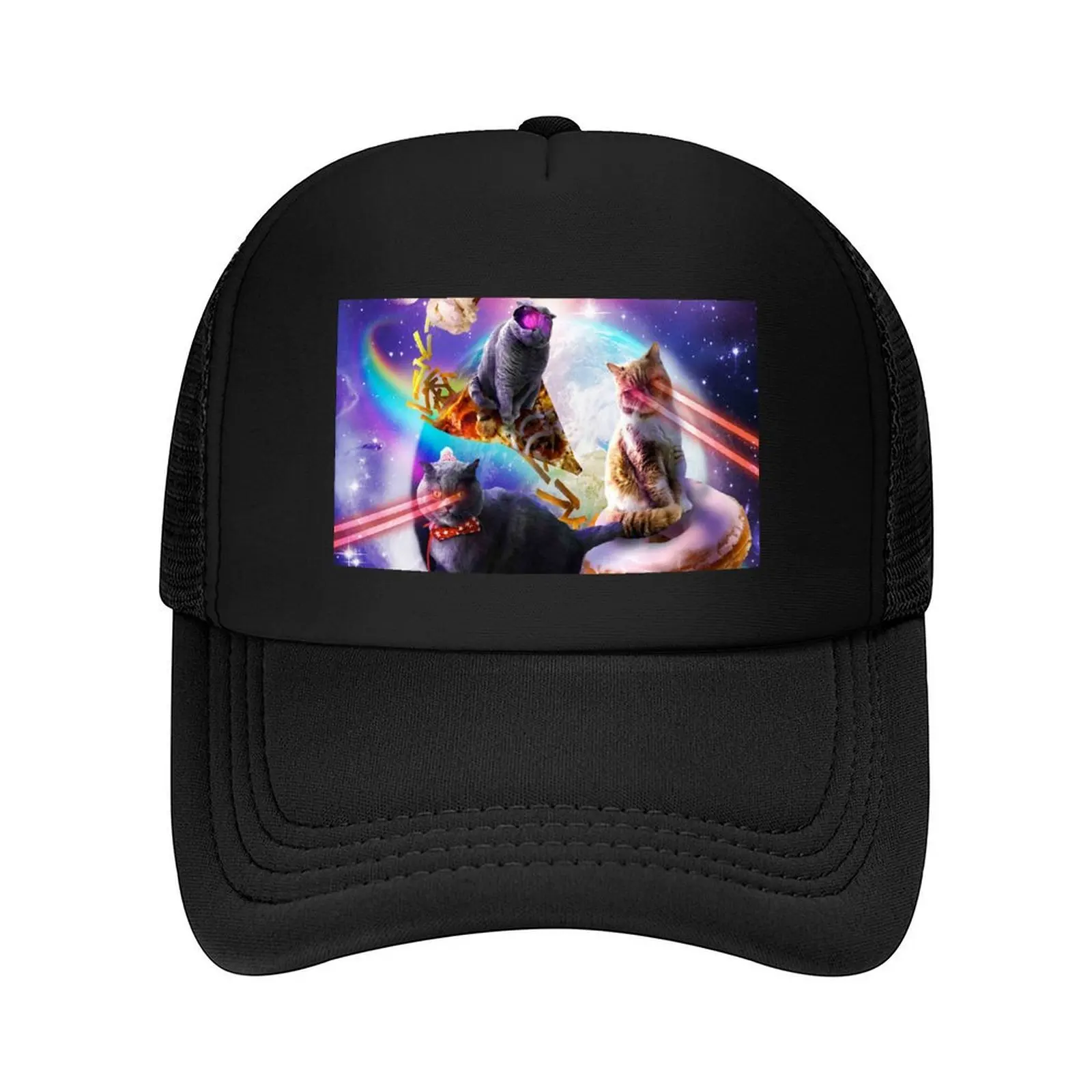 Galaxy Laser Space Cat On Burger Pizza Donut helado gorra de béisbol gorra de Golf sombrero de pesca visera térmica hombres ropa de Golf mujeres