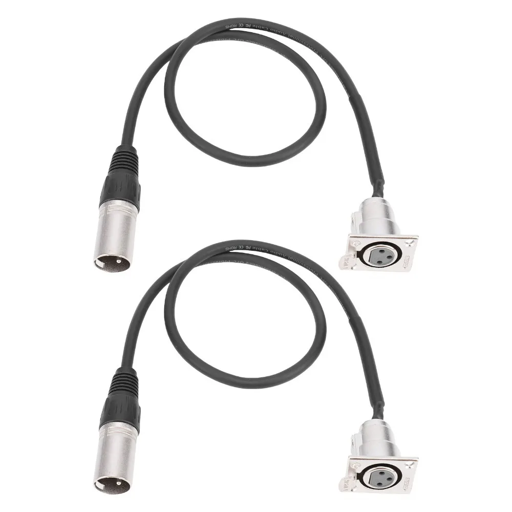 2 Pcs 3Pin XLR Female To 3Pin Male XLR Pass Through Cable No Solder D Type Connector Panel Mount Adapter 0.6m / 1.97ft