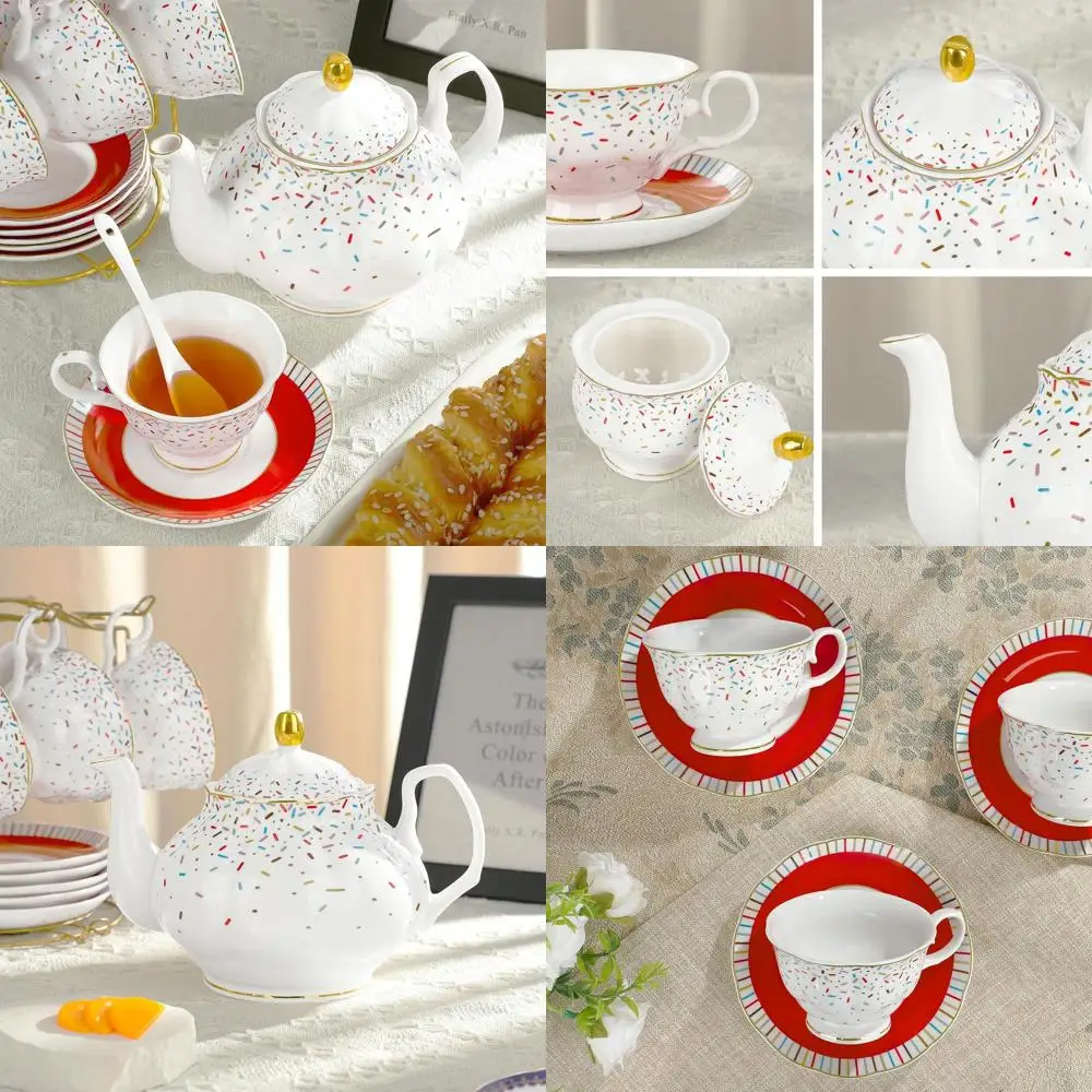 

Красочный британский фарфоровый чайный сервиз из 21 предметов для вечеринок, 6 чашек и блюдец, радужный сахарный узор, идеально подходит для взрослых, B