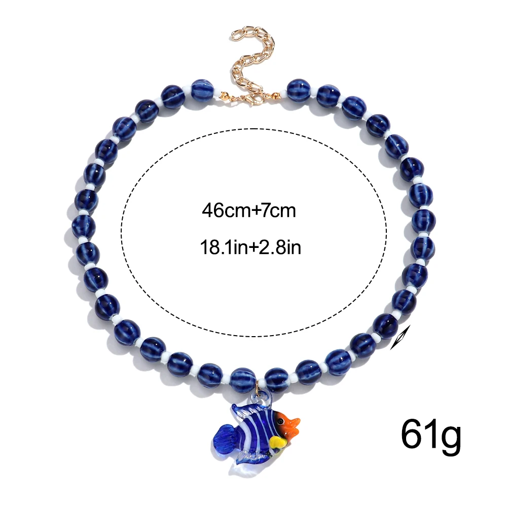 Neue Kreative Tropische Clownfisch-Kaktus-Anhänger-Halskette für Frauen Sommerliche Trendige Runde Keramikperlen-Kette Statement-Schmuck Geschenk – Detail 1