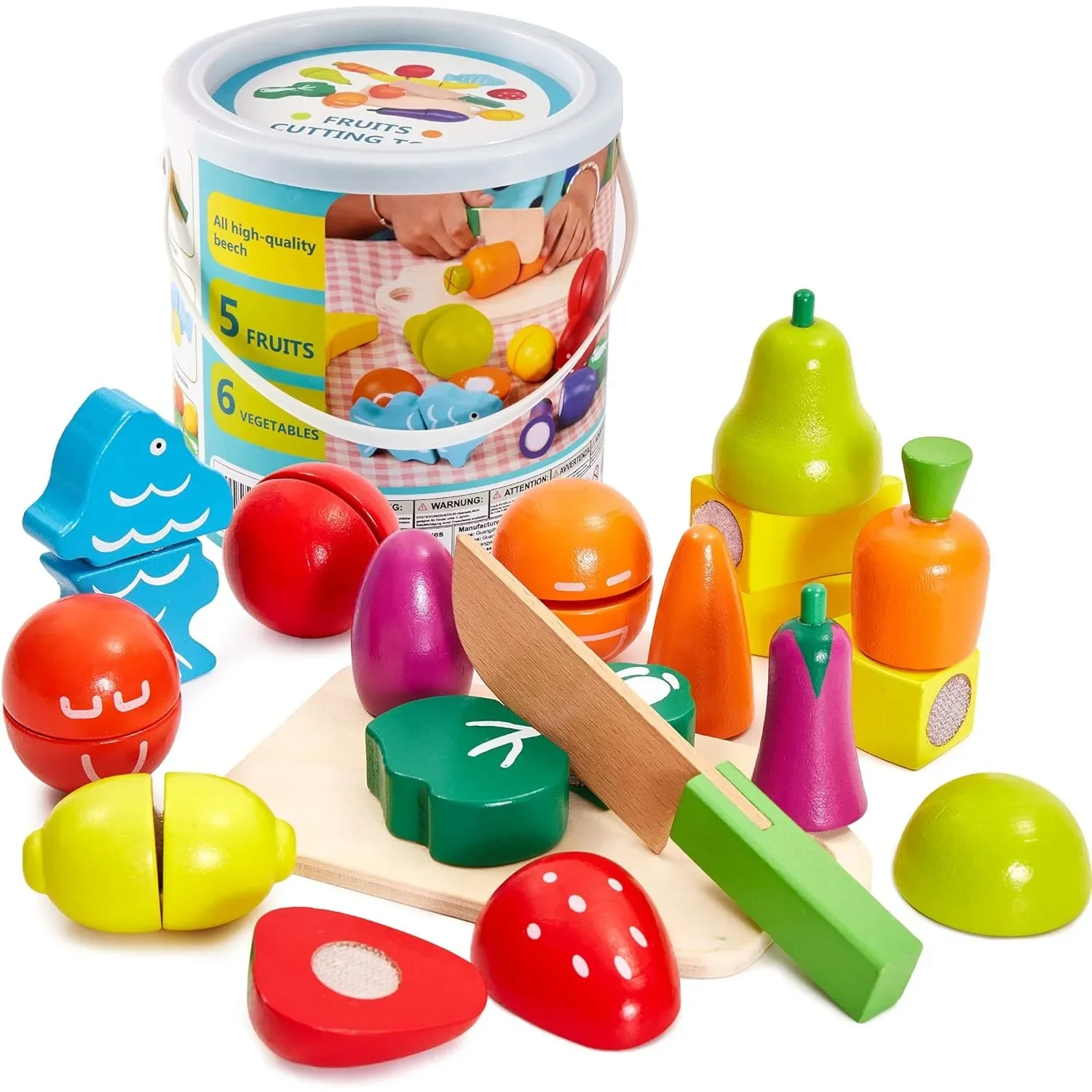 

Wooden Fruit Vegetable Cutting Set with Cooking Apron Play Food Role Play Toy Kitchen Playset for Kids Children Gifts