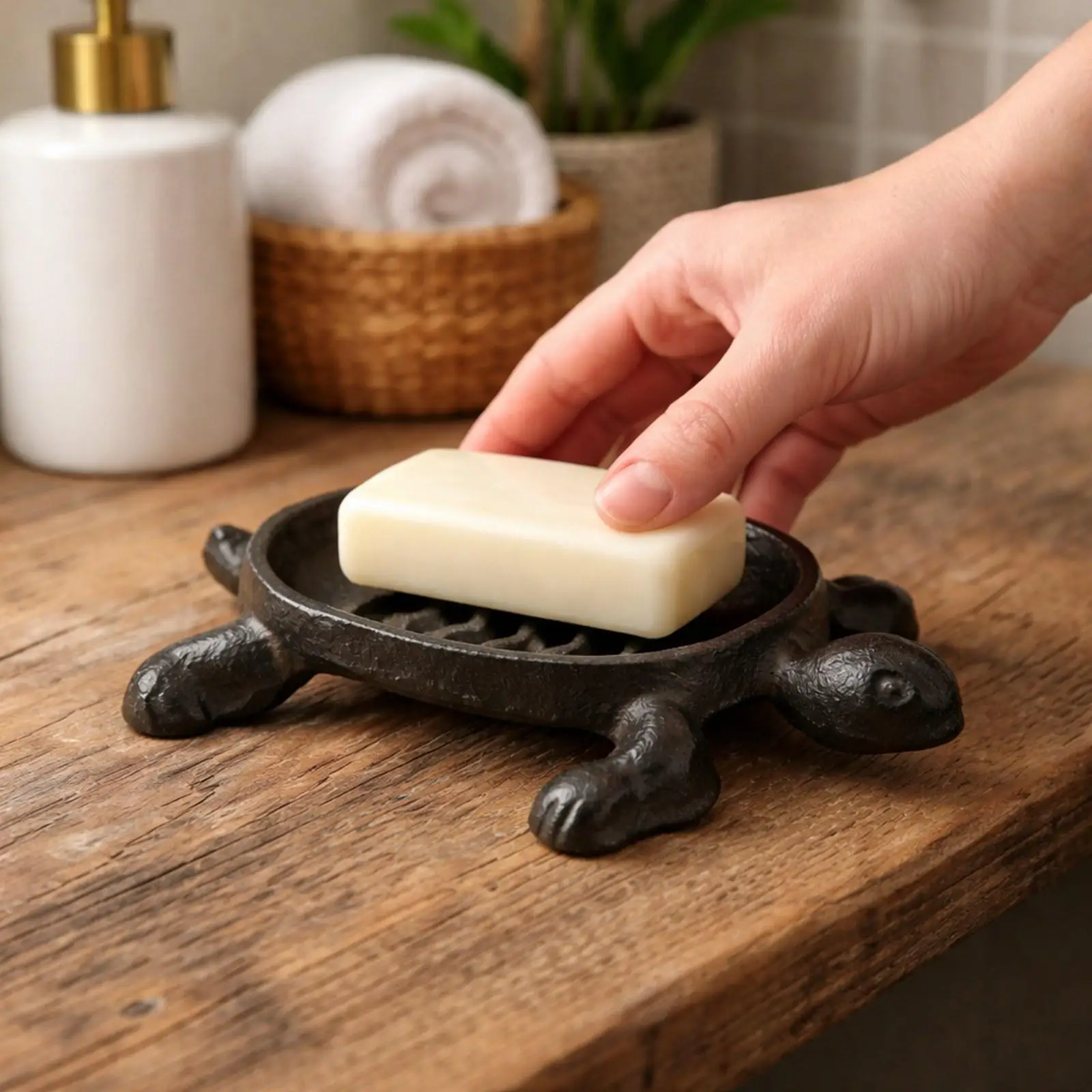 

Turtle Soap Dish Tray Iron Rustic Country Style Soap Holder for Bathroom Vanity Tabletop Decoration