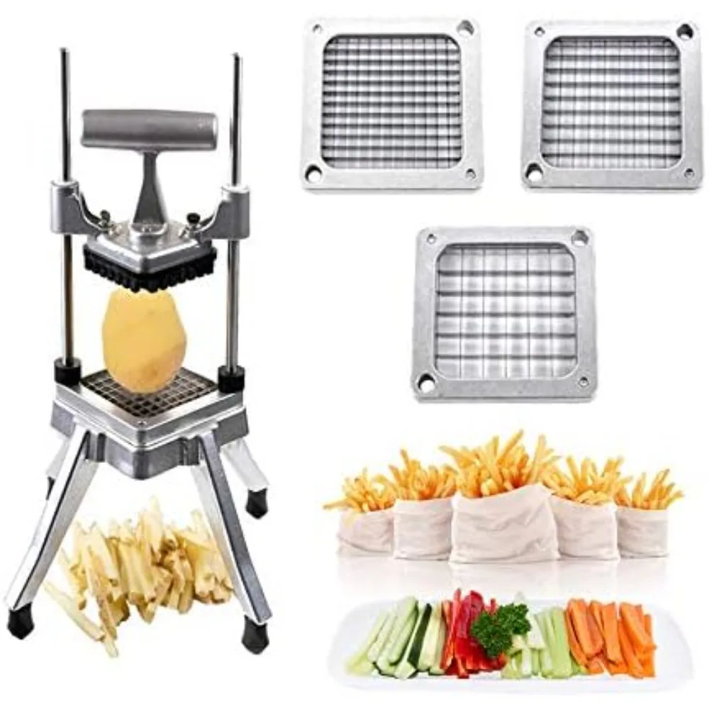 

French Fry Cutter Commercial Vegetable Dicer Potato Fries Cutter Machine with 1/2-Inch, 3/8-Inch, 1/4-Inch Blades