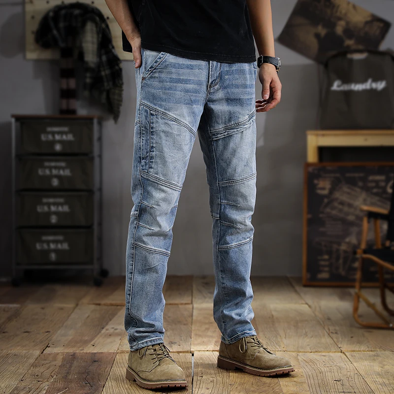 

Street Washed White Men's Jeans Summer 2024 New Men's Stitching Design Cat Beard Slim Straight Long Pants