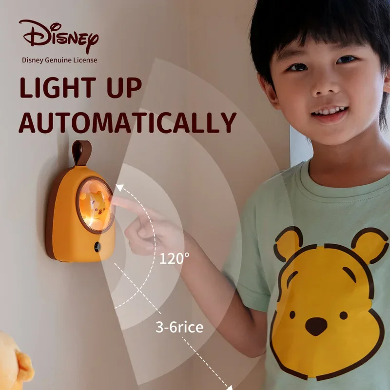 Disney Led Intelligent Charging Mickey Mouse Minnie Pooh Bear Cartoon Bedroom Intelligent Human Body Induction Night Light Gift