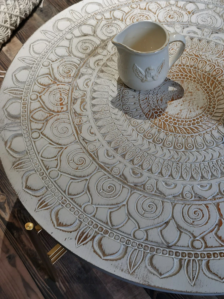 أثاث منحوت عتيق من الخشب الصلب طاولة قهوة منحوتة قديمة طاولة قهوة مزخرفة فرنسية #2