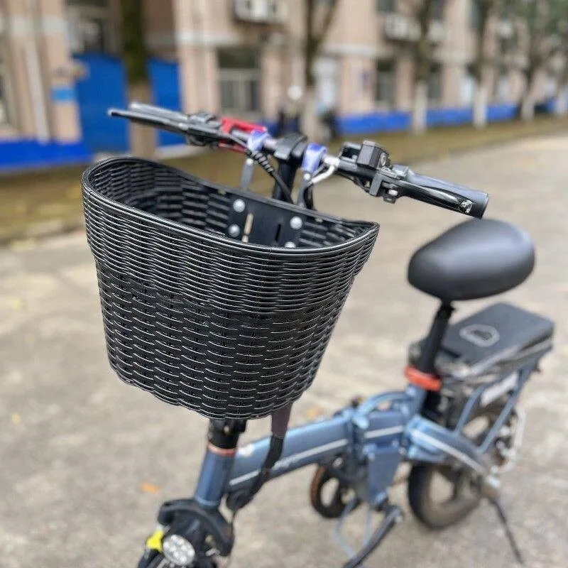 

Plastic Wicker Bicycle Basket Vehicle Mountain Bike Foldable Basket Lithium Car No Installation Hooks