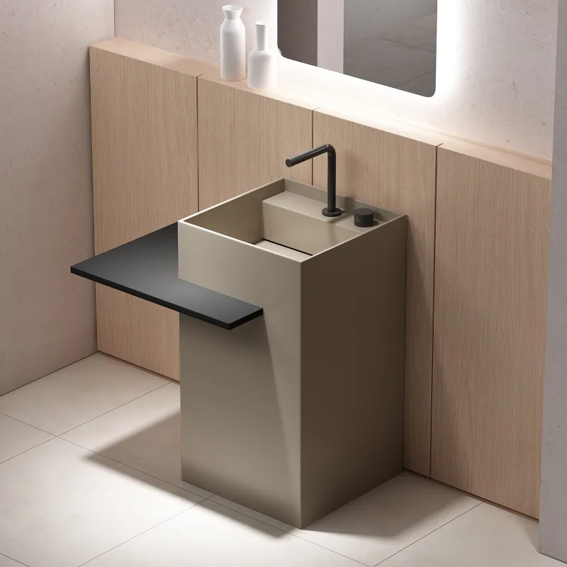 

Hotel Villa Stainless Steel Bathroom Column Basin B & B Wash Basin Integrated Countertop Floor Type