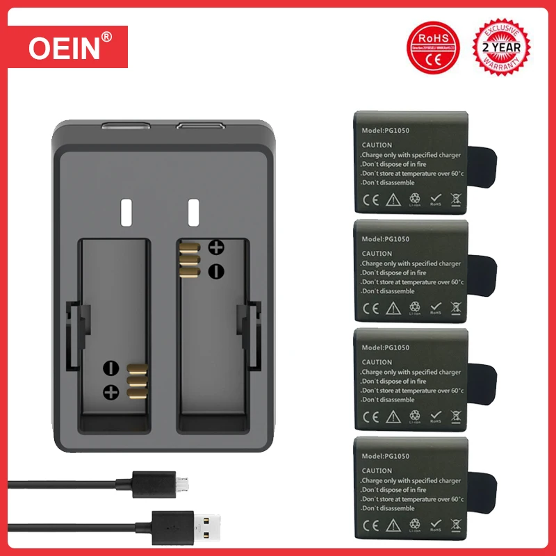 PG1050 мАч перезаряжаемая батарея для экшн-камеры с двойным зарядным устройством для SJCAM SJ4000 AIR EKEN H9R H8 AKASO Apexcam Vemont COOAU APEMAN