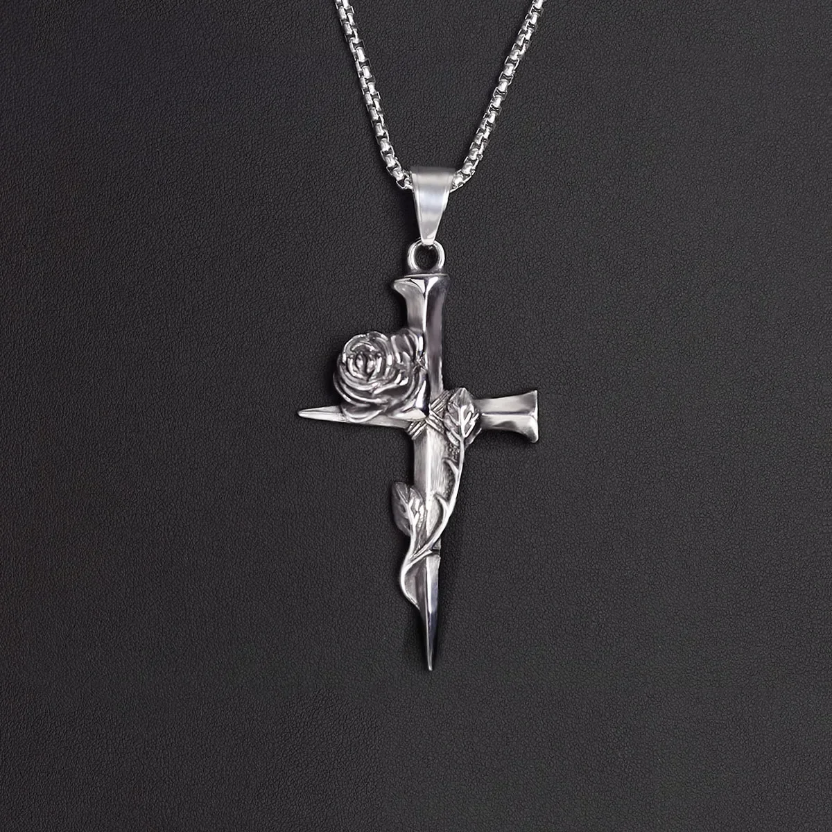 

Viking Antique Rose Cross Necklace Women Men Jesus Christ Christian Jewelry Gifts Flower Leave Vintage Religious