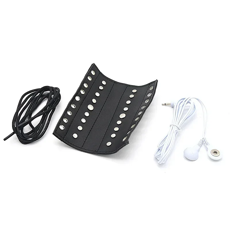 Accesorios de funda para escroto de descarga eléctrica, anillo para pene de electrochoque, juguetes temáticos médicos, anillos de cuero, estimulador, juguete sexual para hombre