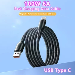 100W Magnetic USB Type C Suction Retractable Fast Charging Data Cord Convenient Storage For Samsung Xiaomi Phone Charger USB C