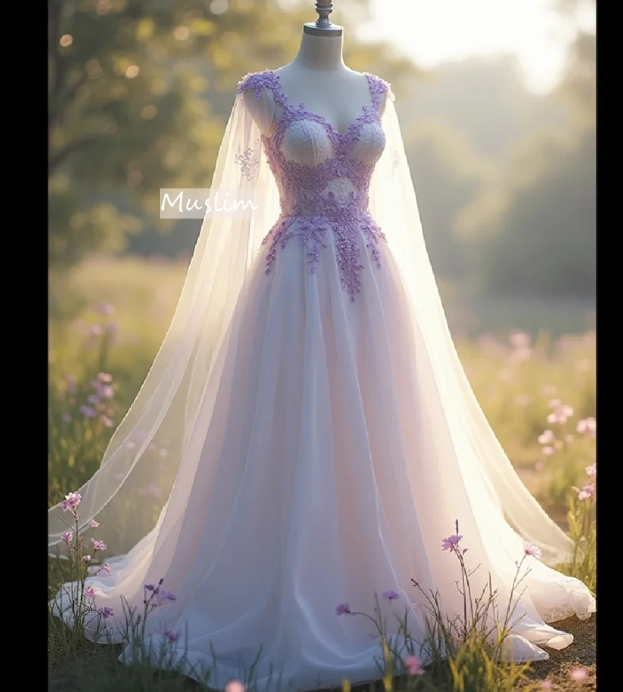 

Ethereal Woodland Elf Wedding Dress With Caped Purple Lace Fairy Tale Bohemian Bride Dress Celtic Gatsby Civil Boho Customized