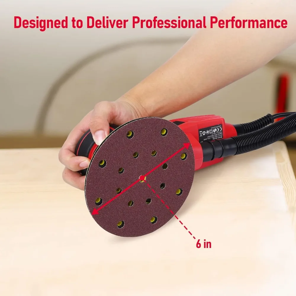 Electric Random Orbital Sander, Brushless Motor,Powerful 350W & Low Vibration Palm Sander,10000 RPM Variable Speed,6-Inch For Wo