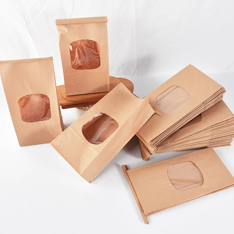 

10pc Bakery Bags Household Supplies Coffee Beans Banquet Supply Window Sealing Pack Kraft Paper Bag Cookie Toast bread packaging