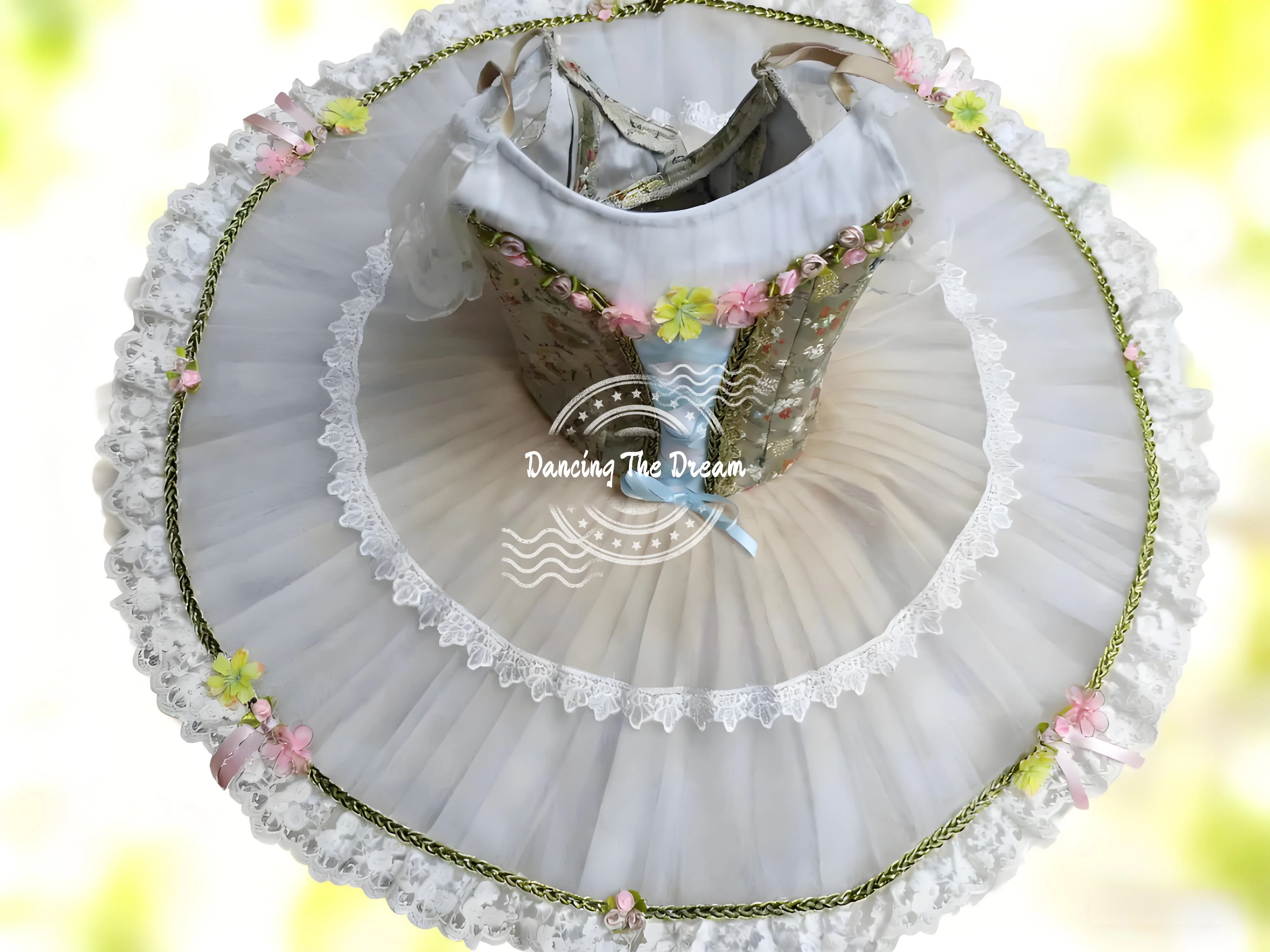 Bloemen verfraaide kanten touw trim ballet tutu jurk