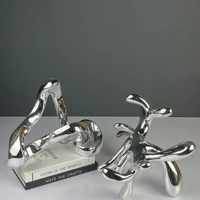 Creative Resin Handicrafts Silver Abstract Sculpture Water Drop Silver Ring Decorative Figurines Home Decoration Accessories