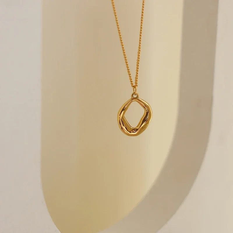 RHYSONG Unique Hollow Smooth Annular Pendant Stainless Steel PVD 18K Gold Plated Fashion Geometric Necklace Jewelry Minimalism