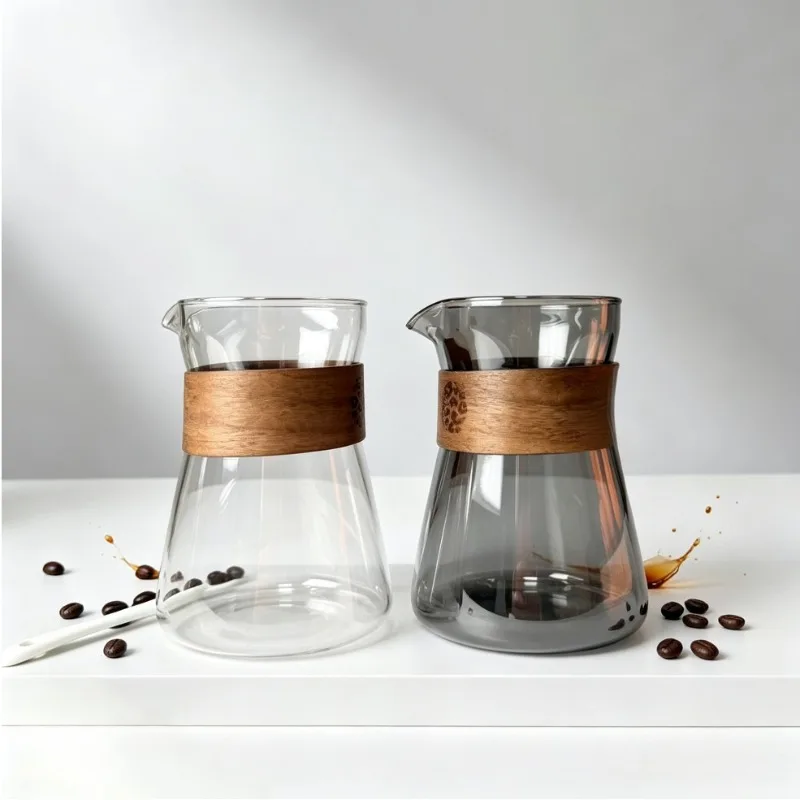 1/2 Pcs Glass Coffee Carafe with Wood Heat-Resistant Layer,High Borosilicate Coffee Decanter Coffee Server for Coffee Maker