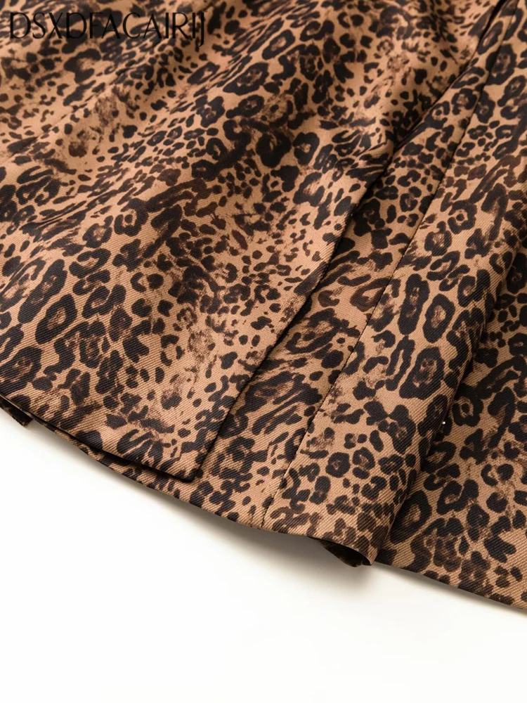 DSXDFACAIRIJ معطف واق من المطر مزدوج الصدر بطبعة الفهد للنساء مع ياقة بحار وأكمام طويلة ورباط ملابس خارجية للخريف