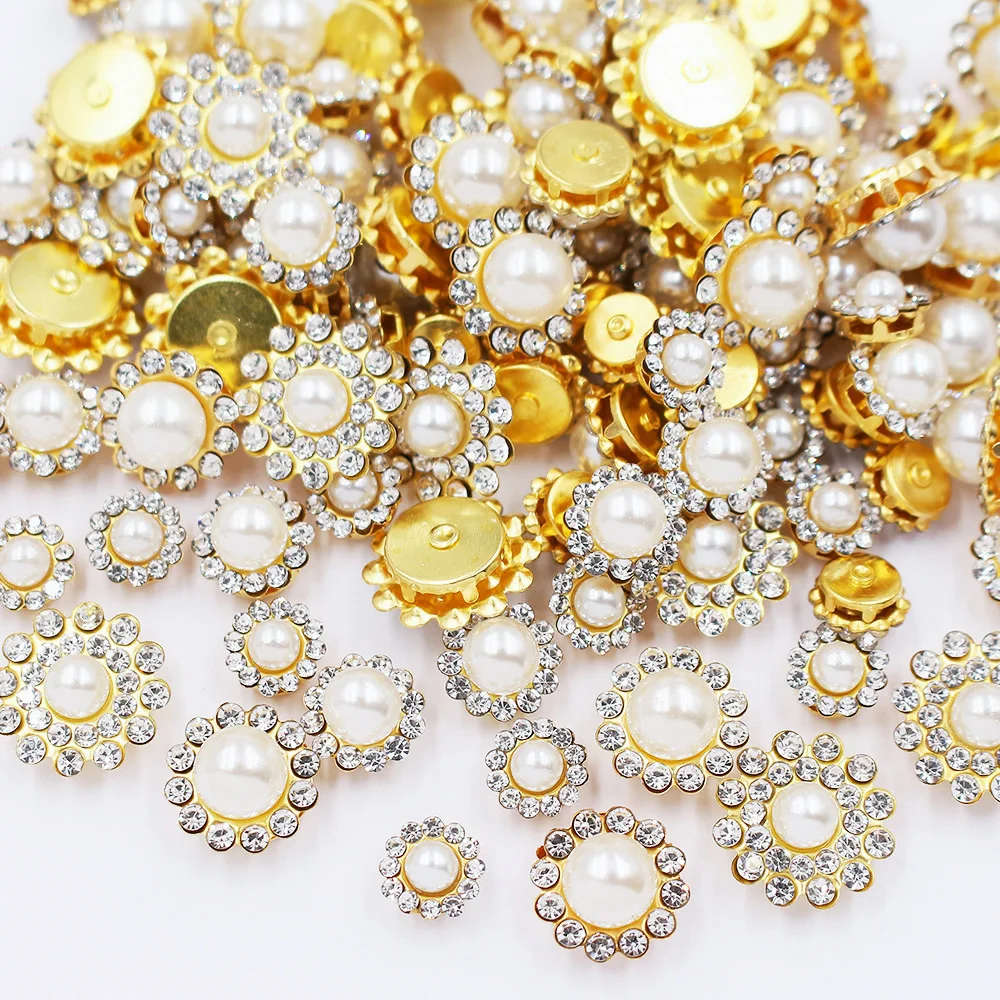 100Pcs Mix Size Sunflower Claw Sew On Rhinestones Trim Crystals Pearls Buttons Stones Sewing Rhinestone for Clothes Decoration