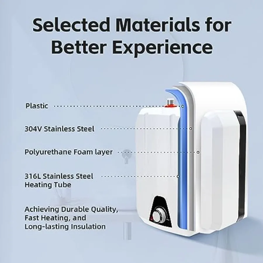سخان مياه كهربي 1500 وات 6 لتر 1.59 جالون 110 فولت مدخل مياه علوي سخان مياه ساخن فوري صغير مع درجة حرارة قابلة للتعديل 3065 86