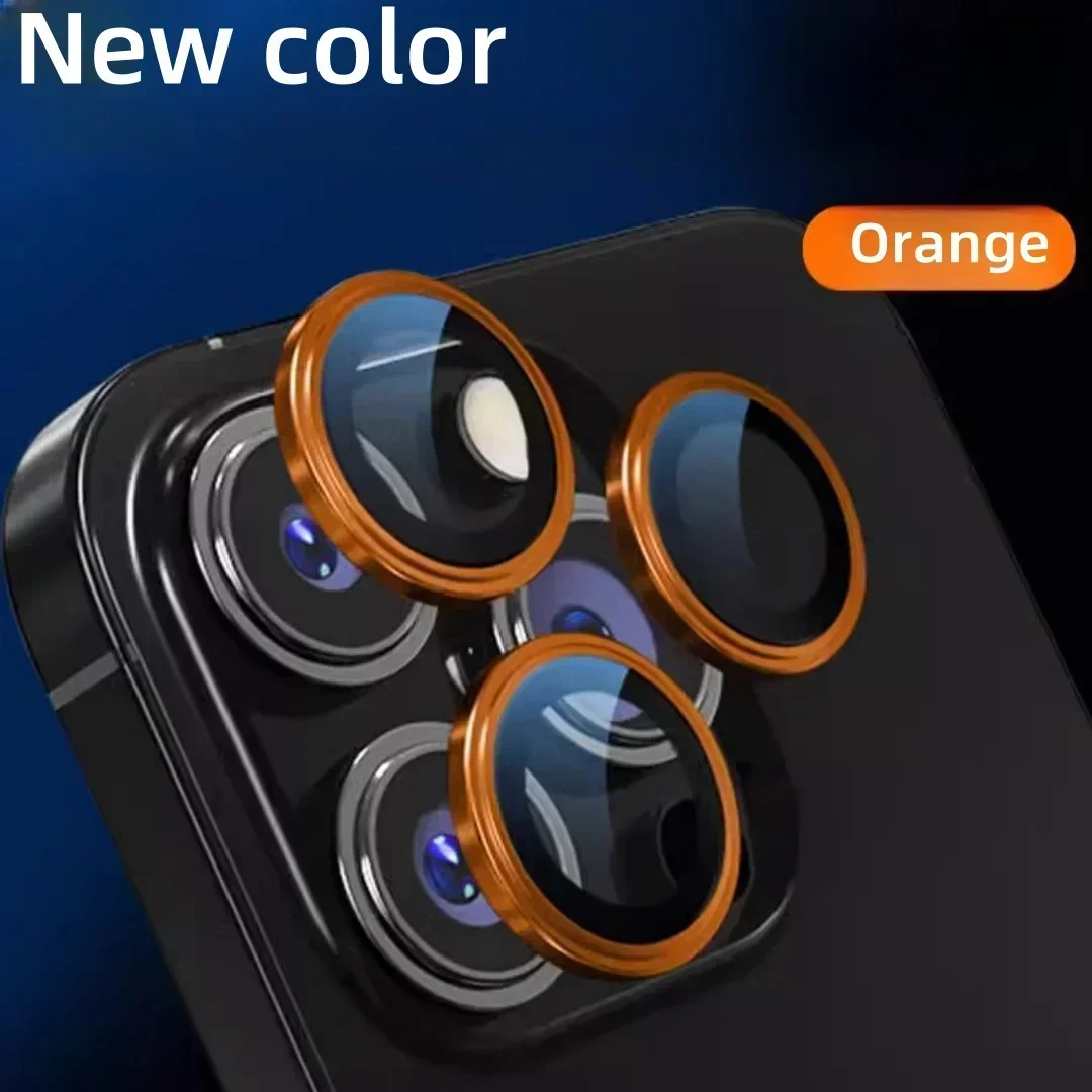 

2-3Pcs Orange Metal Glass Camera Lens Protector For IPhone 16 15 14 13 Pro Max Plus 12 Mini 15Pro 14Pro Women Ring Lens Cover