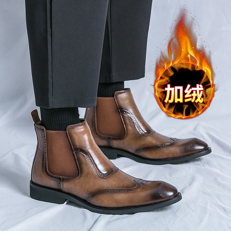 Men Casual British Style Short High-Top Shoe Fashion Man Classic Business Soft Leather Chelsea Boots Fashion Pointed Ankle Boots