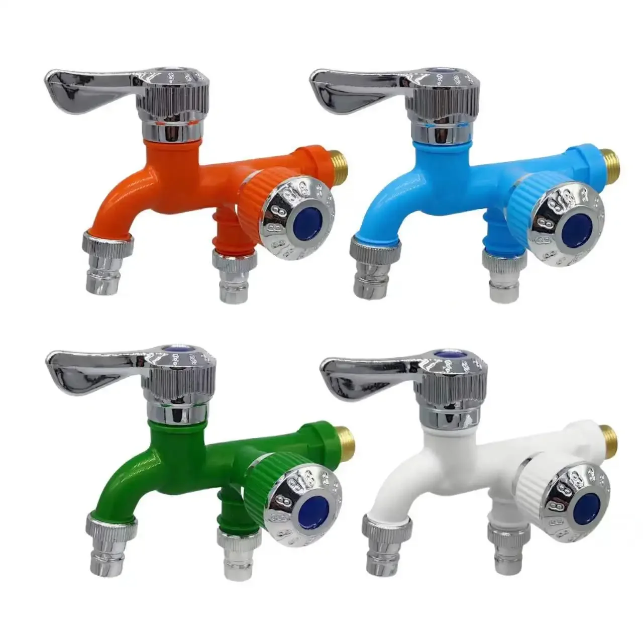 

1 In 2 Out Plastic Water Splitter Tap Anti-Leak Wall-Mounted Dual Outlet Kitchen Garden Faucet for Washing Watering Cleaning