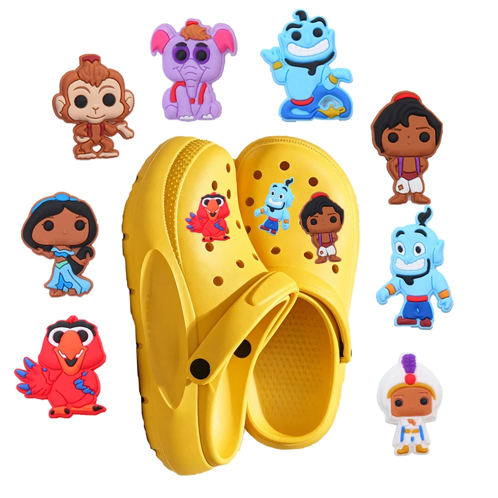 Accesorios de PVC para zapatos de la serie Aladdin de dibujos animados de Disney, adecuados para zapatos con orificios y bolsas de playa, accesorio desmontable DIY, 8-16 Uds.