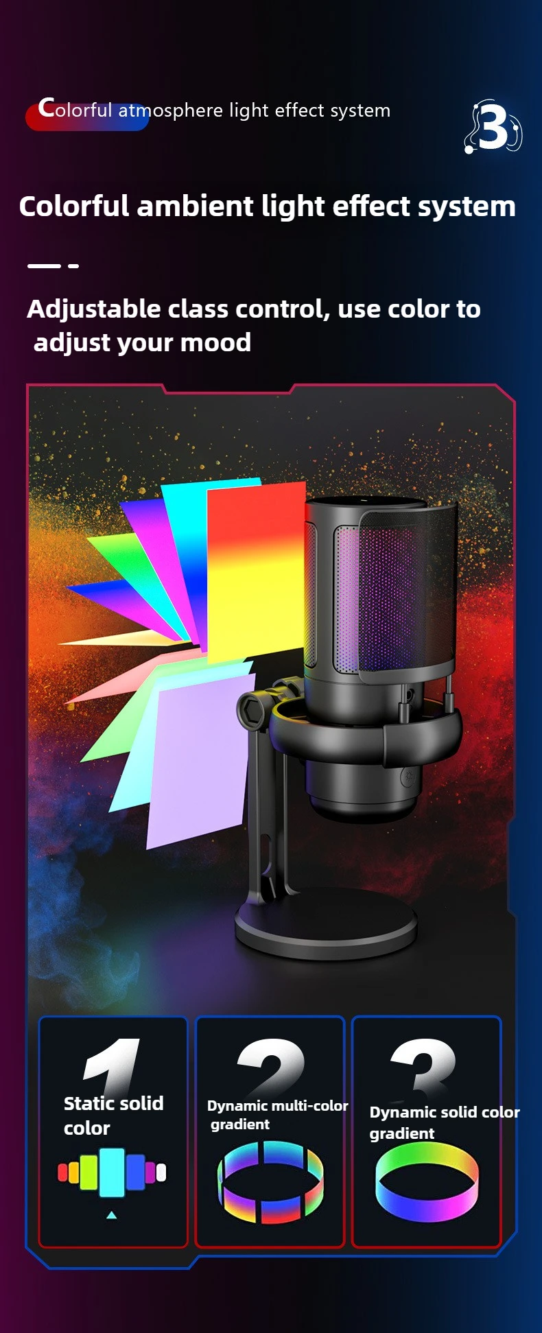 Microfono USB Kit microfono da gioco capacitivo RGB Microfono cablato per studio di registrazione podcast Streaming Laptop PC desktop