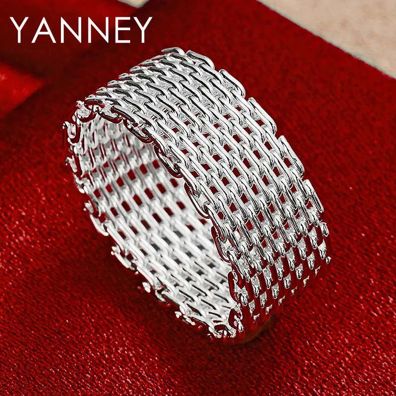 

New 925 Sterling Silver Charm Ring 6/7/8/9/10# Fine Braided Mesh Ring For Women Men Fashion Engagement Wedding Jewelry