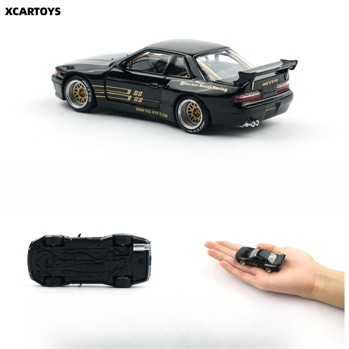 TOEIC POPRACE Nissan S13 Supercar Pandem Black Gold 88 Racing Model Miniature 1/64 Alloy Toy, Model Car