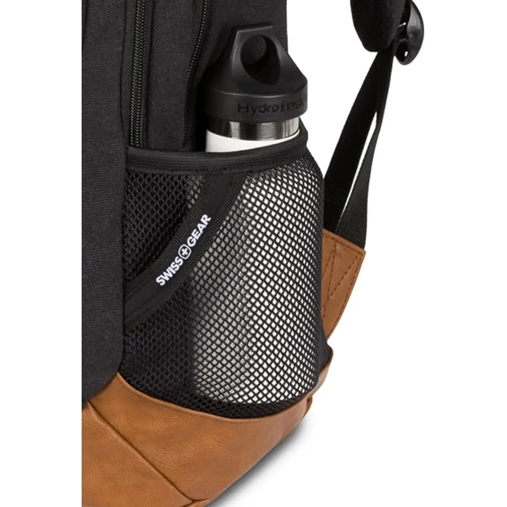 SwissGear 5505 16” Laptop Backpack Black Canvas/Brown – Daily Laptop Bag with Gear Attachment Options – Multiple Organizer kets
