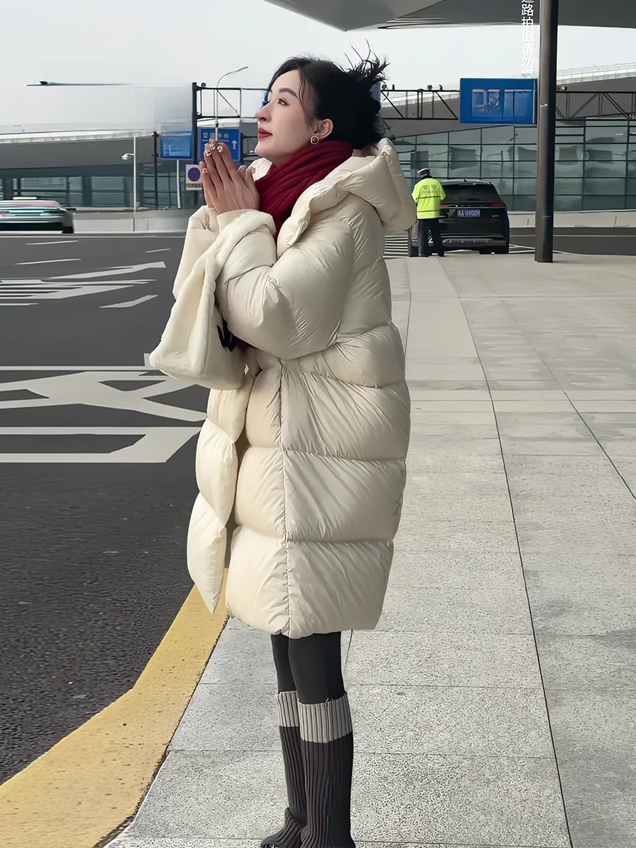 

New National Standard Lightweight down Jacket Women's Mid-Length Bread Style Warmth Duck down Coat Korean Style Commute
