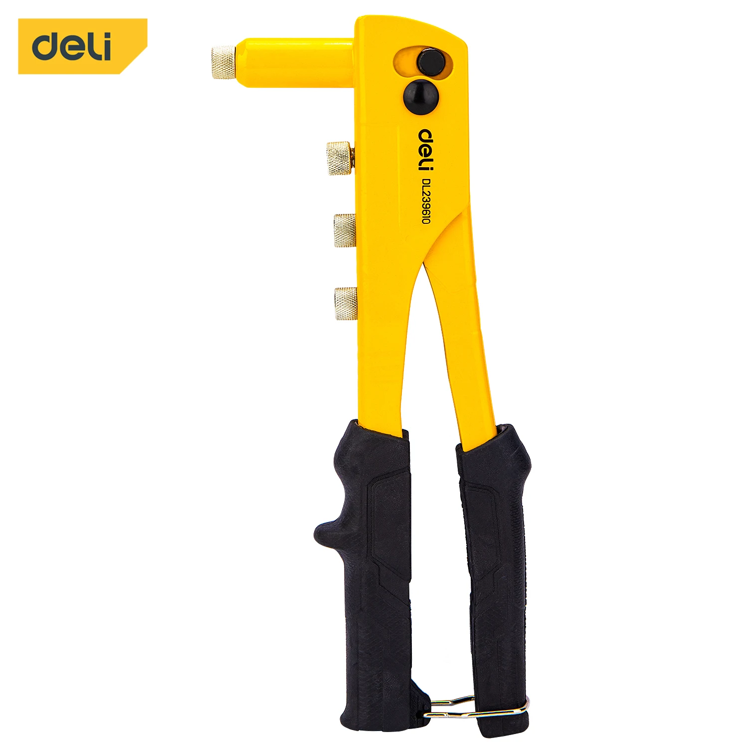 Deli 10.5in Yellow Single-Hand Rivet Gun, Durable Steel Construction with Ergonomic Handle, For Riveting Metal, Plastic