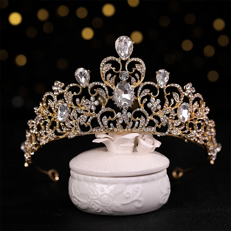 Wedding Hair Tiara Crystal Bridal Tiara Crown Wedding Hair Accessories Headpieces Head Jewelry Gold Color Diadem Veil Tiaras image 4