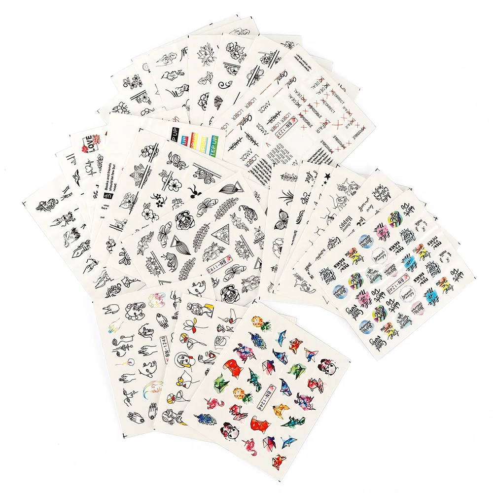 24pcs Nail Stickers Water Transfer Adhesive Decals Jewel Flower Full Stickers Watermark Nail Art Decoration Manicure Tattoo Tips